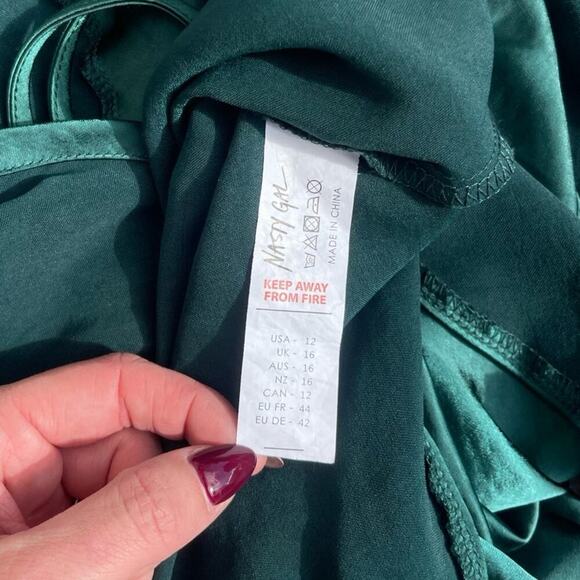 Nasty Gal Cowl Neck Satin Mini Slip Dress Spaghetti Straps Green - Size 12 - Picture 12 of 14